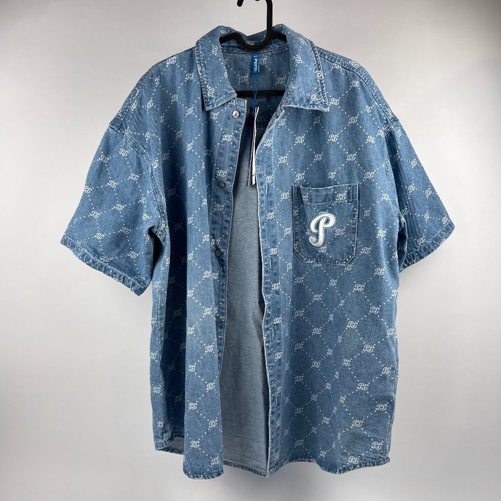 Pepsi Vintage Denim Monogram Button-Up Shirt